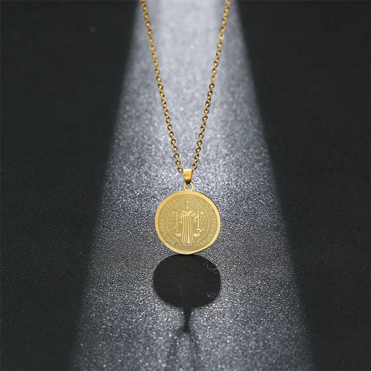 San Benito Medal Pendant Necklace – Stainless Steel Cross Jewelry for Men & Women