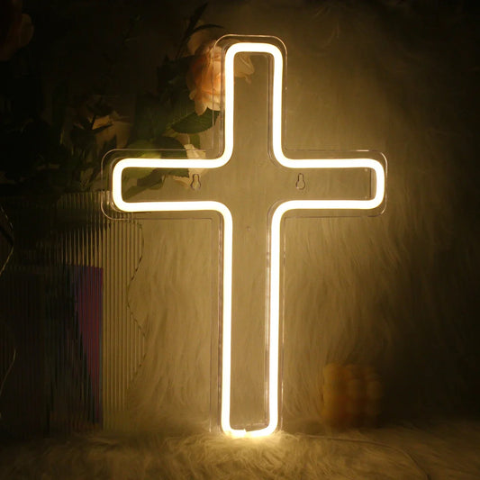 Wanxing LED Neon Cross Sign – USB Wall Art Lamp for Home & Events
